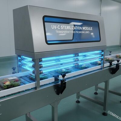 โมดูลฆ่าเชื้อ UV-C แบบติดตั้งบนสายพานลำเลียงสำหรับสายการผลิตบรรจุภัณฑ์อาหารแบบโปร่งใส