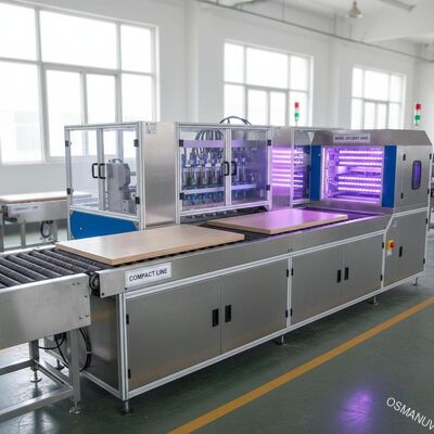 สายการเคลือบผิวด้วยรังสี UV LED แบบกะทัดรัดสำหรับการถ่ายโอนลายบนแผงไม้คอมโพสิตที่เป็นมิตรต่อสิ่งแวดล้อม