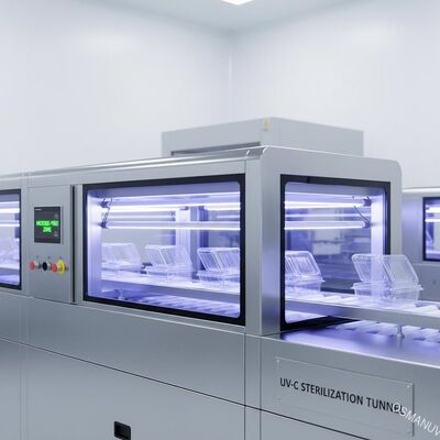 หลุมอุโมงค์ UV-C ในสายสําหรับการกําจัดเชื้อไวของบรรจุอาหารโปร่งใส