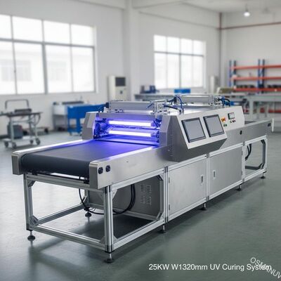 25KW W1320mm สองหลอดเครื่องบ่มด้วยแสงยูวีระบบสายพานลำเลียง