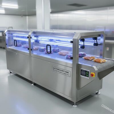 อุโมงค์ฆ่าเชื้อ UV-C สำหรับบรรจุภัณฑ์อาหารโปร่งใสและผลไม้อบแห้ง - ระบบอินไลน์แบบสายพานลำเลียง