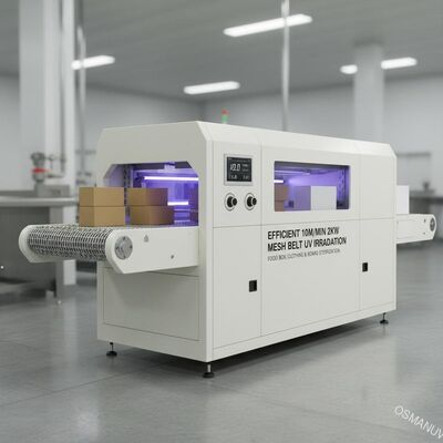 ที่มีประสิทธิภาพ 10m / นาที 2KW สายพานตาข่ายเครื่องฉายรังสี Uv คอมพิวเตอร์สีขาวสำหรับกล่องอาหารหรือเสื้อผ้าหรือกระดาน