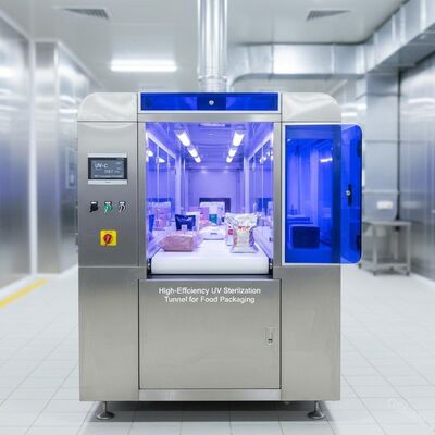 อุโมงค์ฆ่าเชื้อโรคด้วยรังสี UV ประสิทธิภาพสูง UV-C (253.7 nm) สำหรับบรรจุภัณฑ์อาหาร | กำจัดเชื้อโรคได้ 99.9%