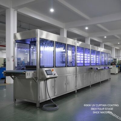 เครื่องเคลือบม่านยูวี 60KW 380V ลำเลียงสี่ขั้นตอนสำหรับวัสดุรองเท้า