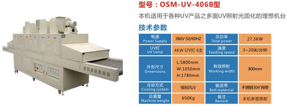 ความกว้าง 800 มม. 27.5KW ระบบบ่มจุดยูวีบังคับระบายความร้อนด้วยอากาศ