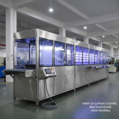 60KW Uv Curtain Coating Machine 380V Four Stage Conveying For Shoe Material