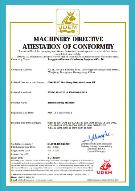 จีน Dongguan Osmanuv Machinery Equipment Co., Ltd รับรอง